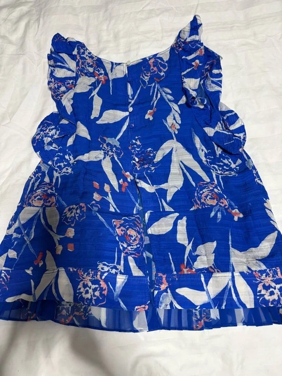 Tanya Taylor Cobalt Blue Floral Ruffle Peplum Blouse - Picture 3 of 5